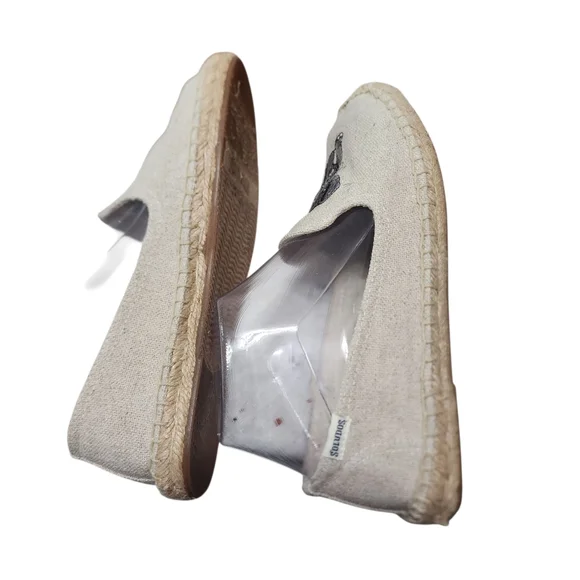 EUC Soludos Women's Elephant Embroidered Smoking Slipper Espadrilles In Sand - Picture 8 of 11